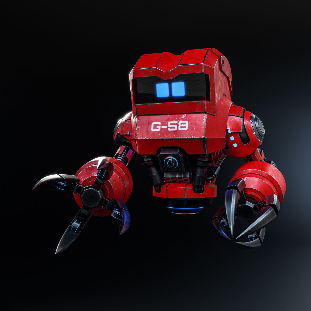Cute Space Robot Rigged G-58 Red 3D model_24