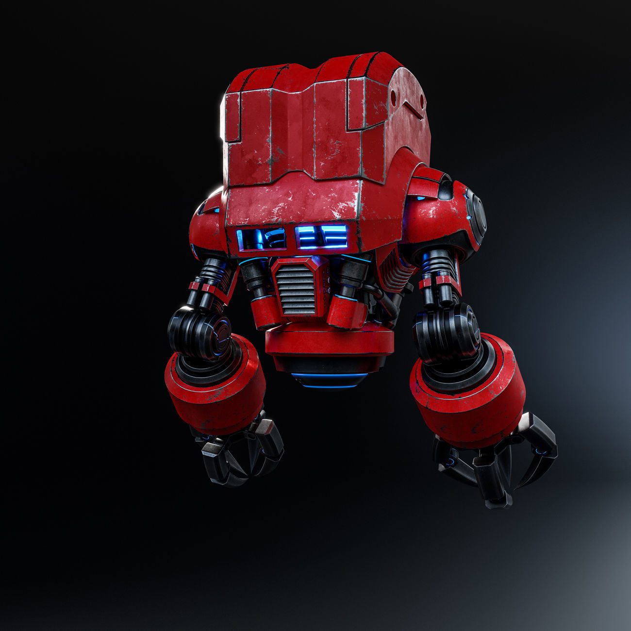 Cute Space Robot Rigged G-58 Red 3D model_3