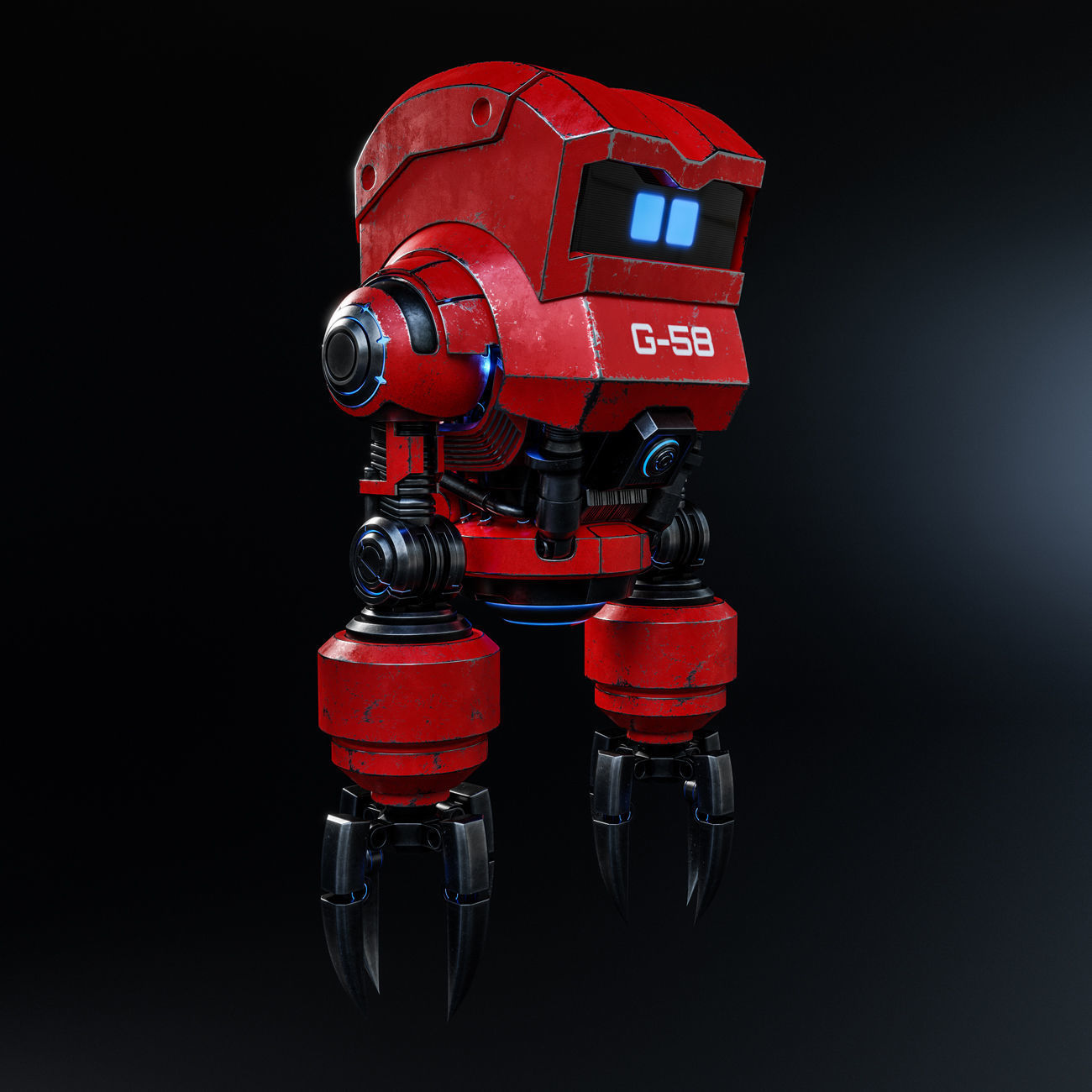 Cute Space Robot Rigged G-58 Red 3D model_17