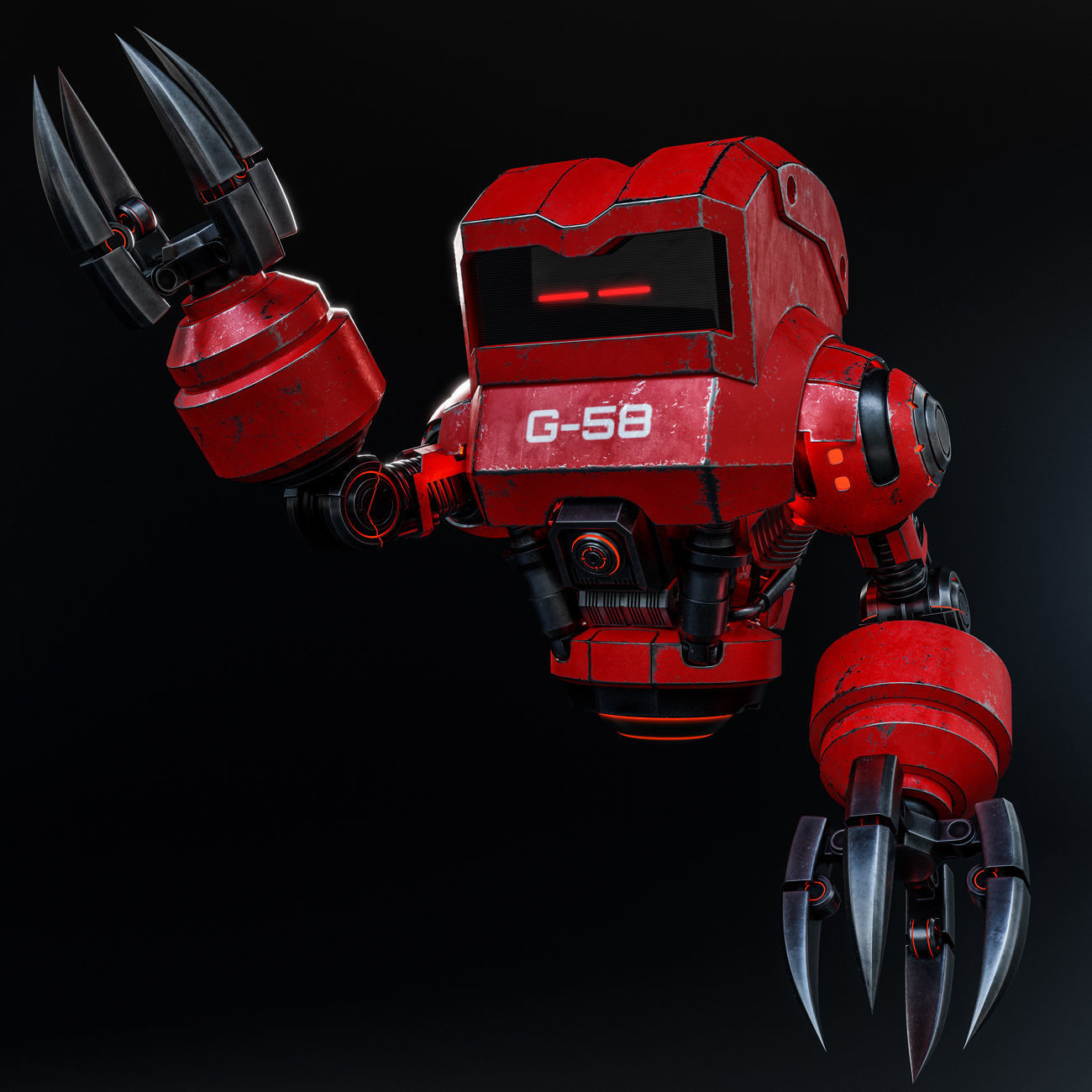 Cute Space Robot Rigged G-58 Red 3D model_9