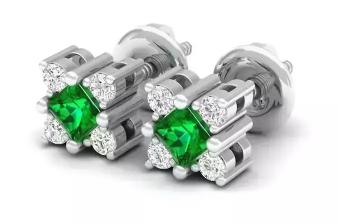 AV 292 Diamond Ladies Square Shape Stud Earrings