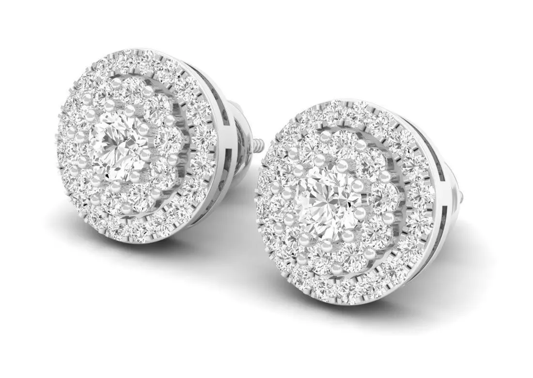AV 297 White Diamond Ladies Halo Style Stud Earrings 3D print model_0