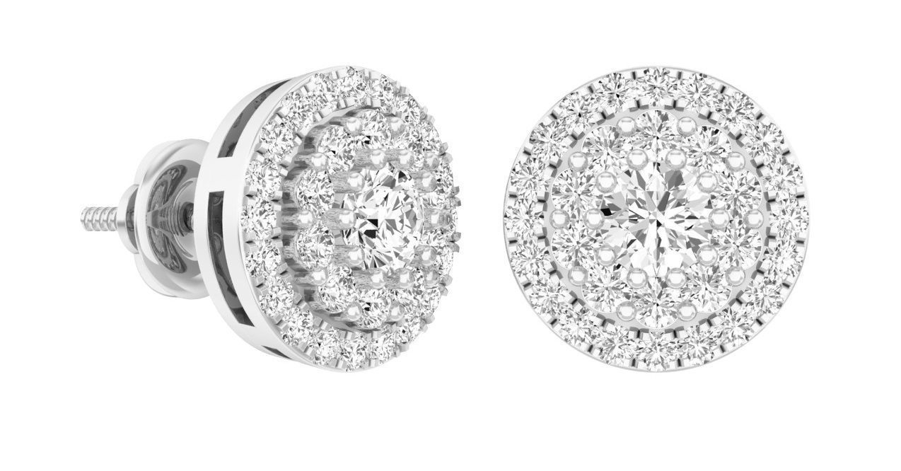 AV 297 White Diamond Ladies Halo Style Stud Earrings 3D print model_1