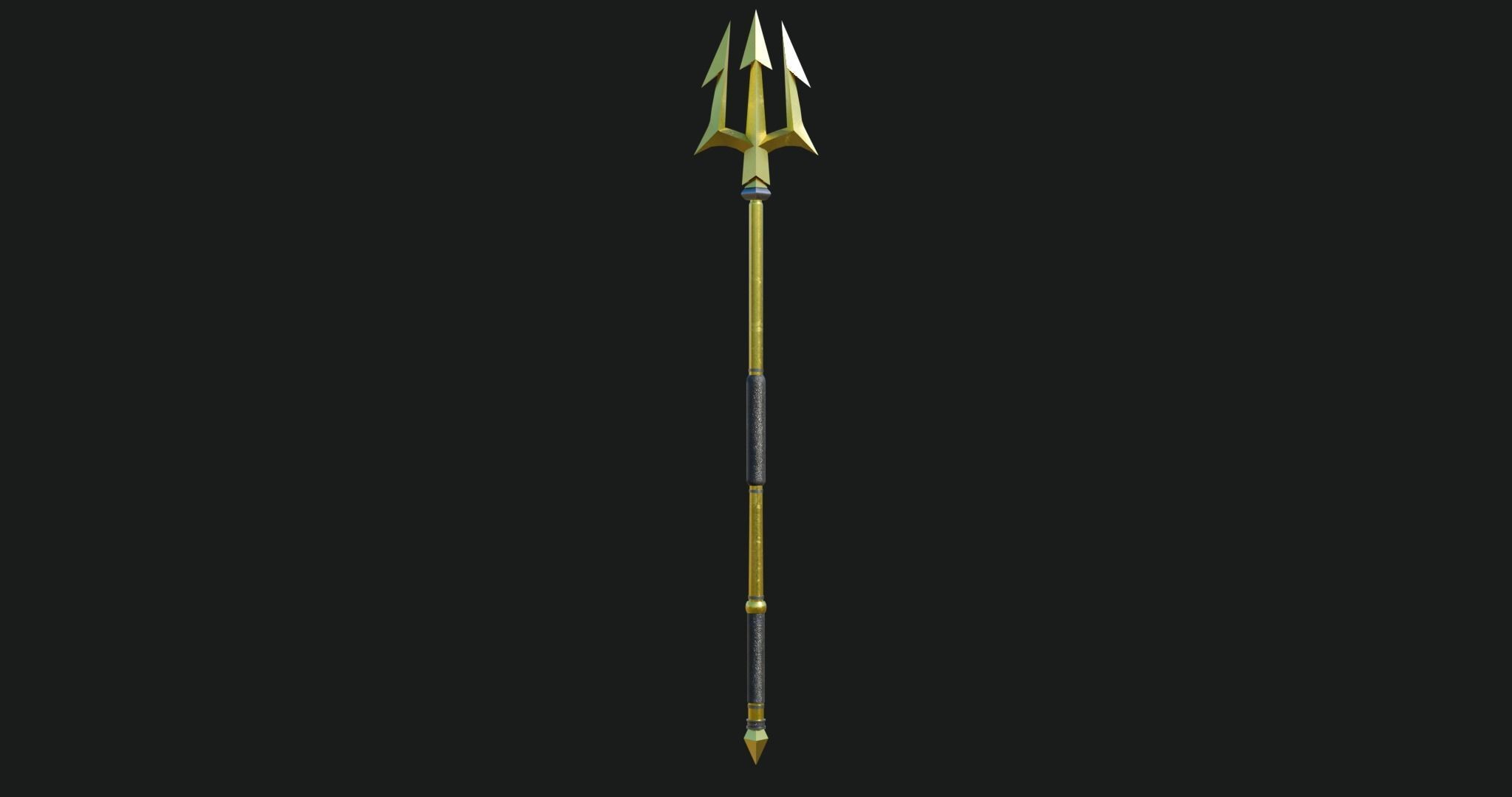 Trident 01 Gold Weapon All PBR Unity UE Textures Included Low-poly 3D model_1