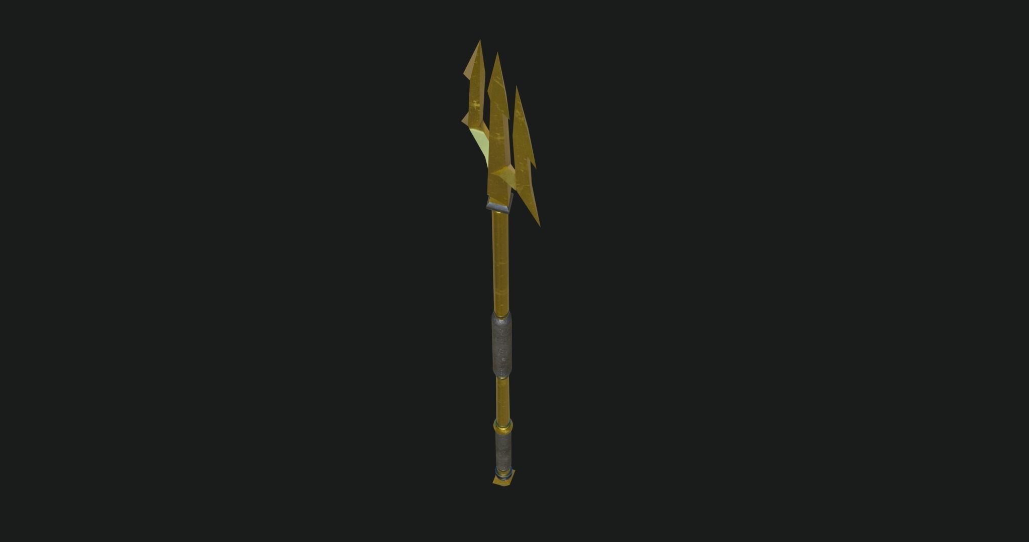 Trident 01 Gold Weapon All PBR Unity UE Textures Included Low-poly 3D model_15