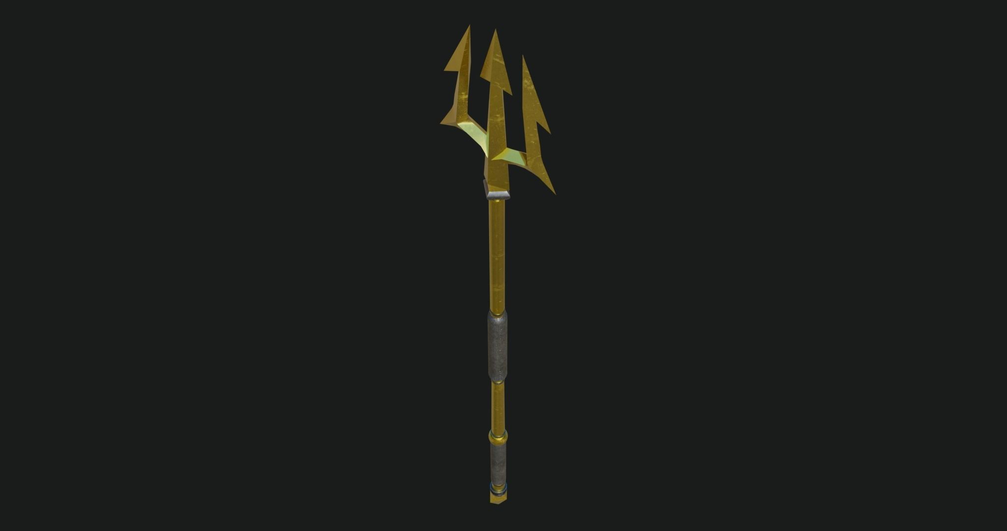 Trident 01 Gold Weapon All PBR Unity UE Textures Included Low-poly 3D model_14