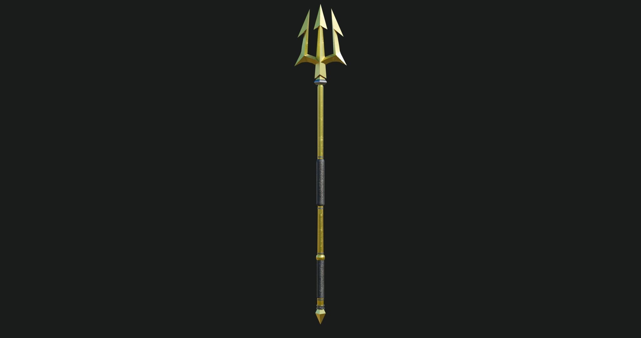 Trident 01 Gold Weapon All PBR Unity UE Textures Included Low-poly 3D model_2