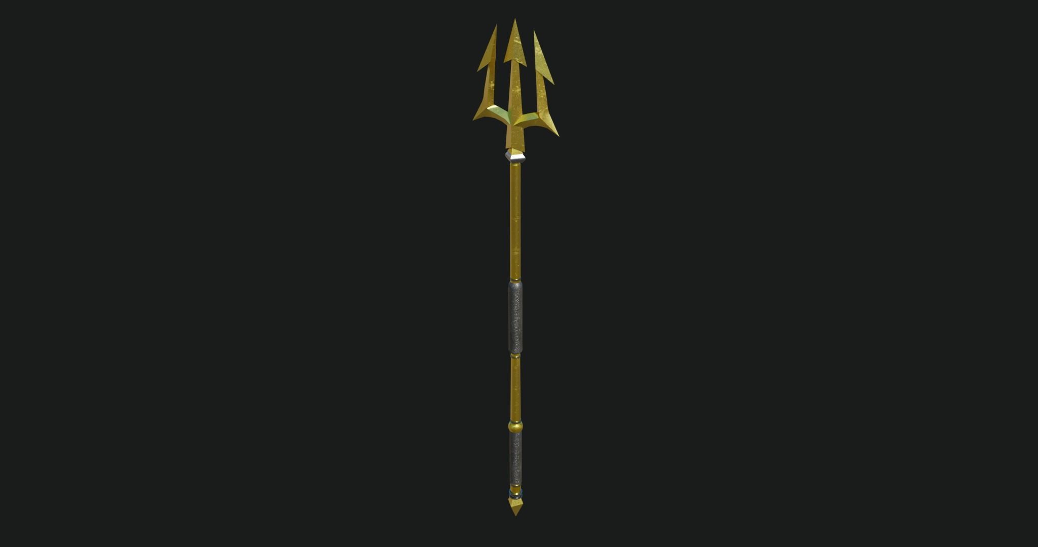 Trident 01 Gold Weapon All PBR Unity UE Textures Included Low-poly 3D model_12