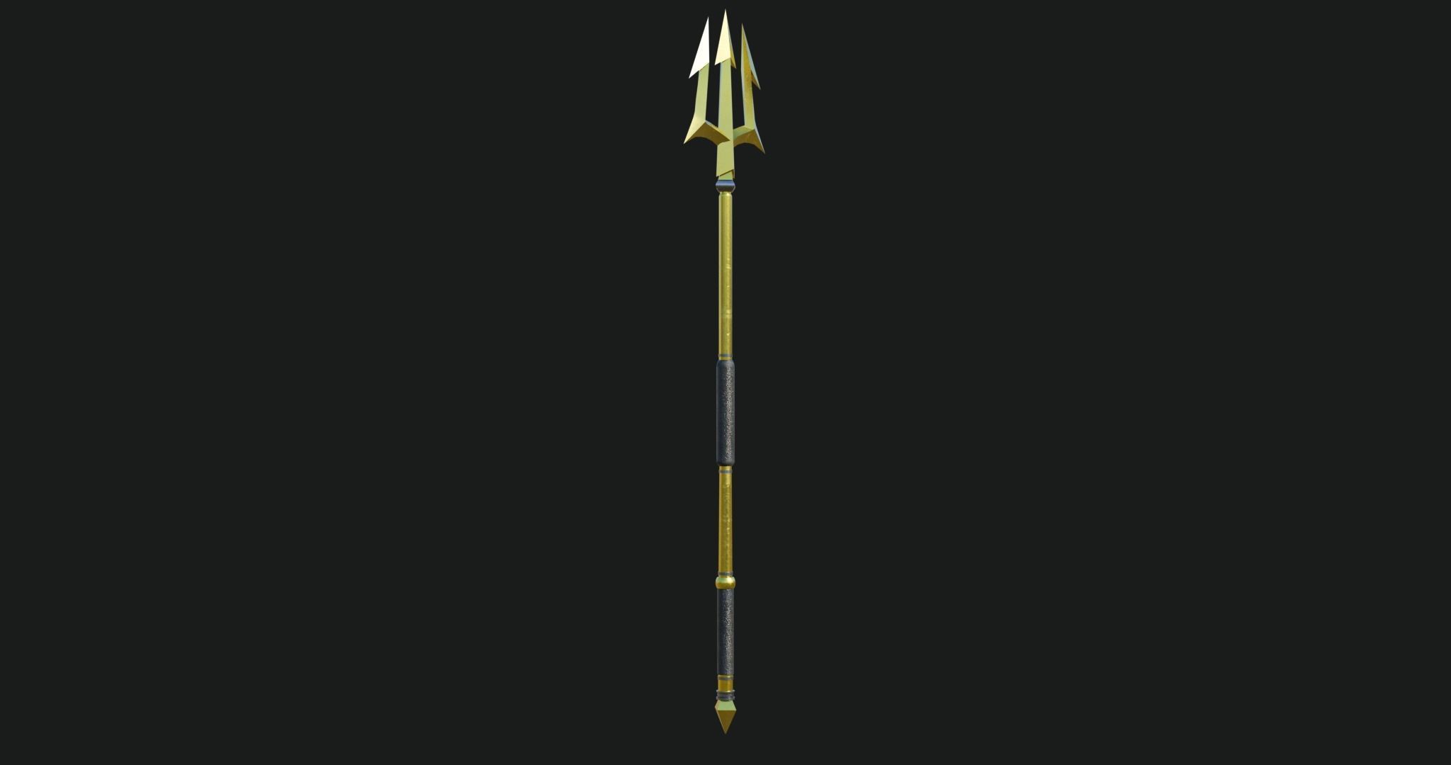 Trident 01 Gold Weapon All PBR Unity UE Textures Included Low-poly 3D model_4