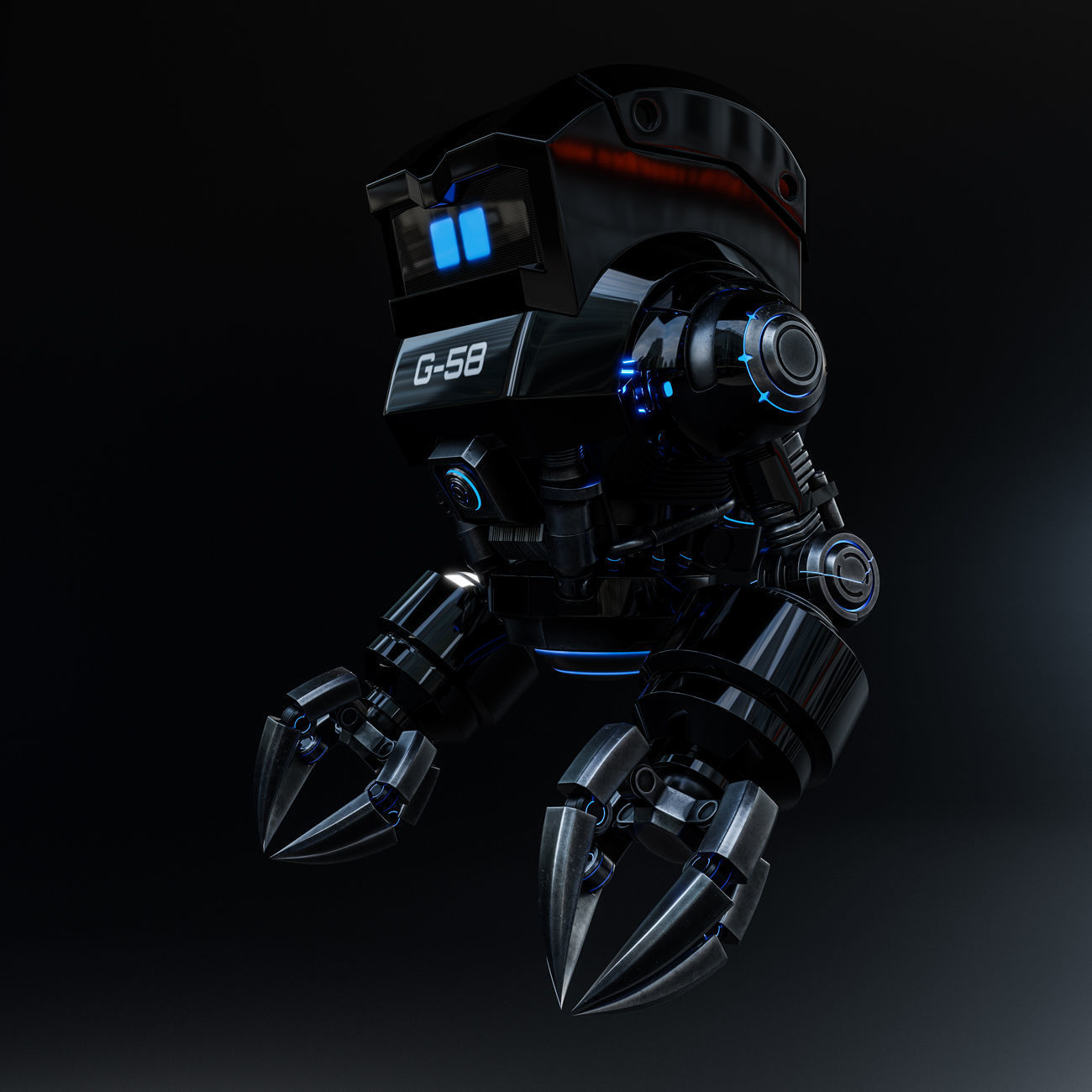 Cute Space Robot Rigged G-58 Black 3D model_4