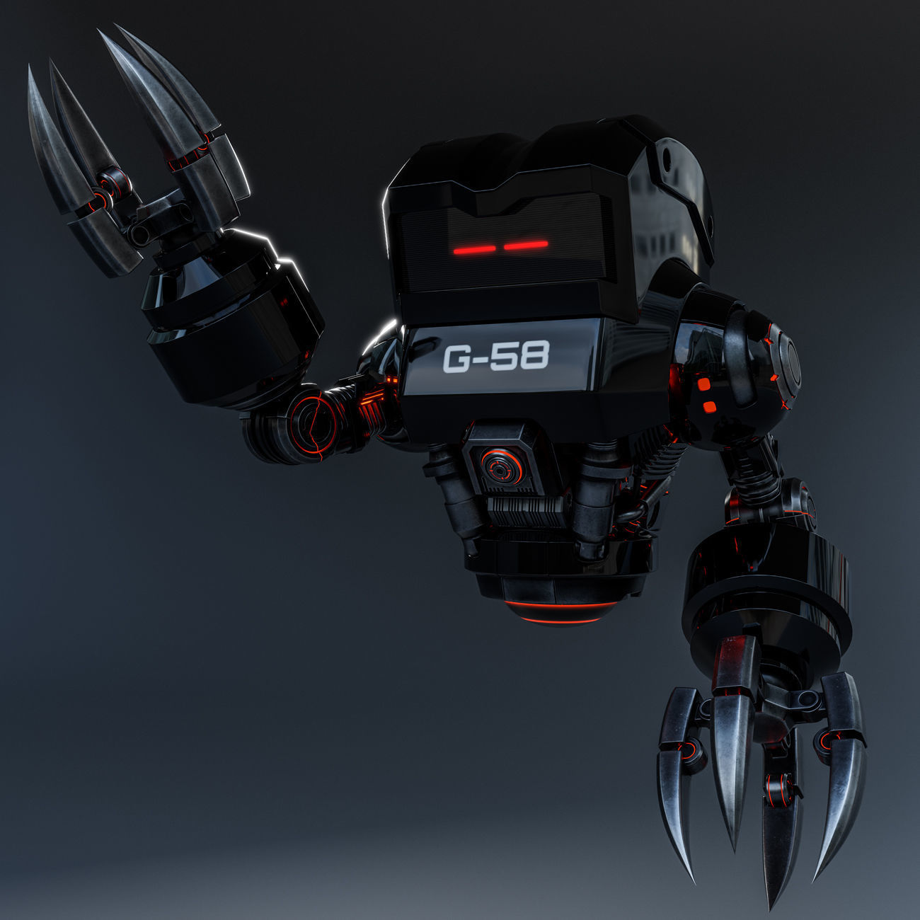 Cute Space Robot Rigged G-58 Black 3D model_6