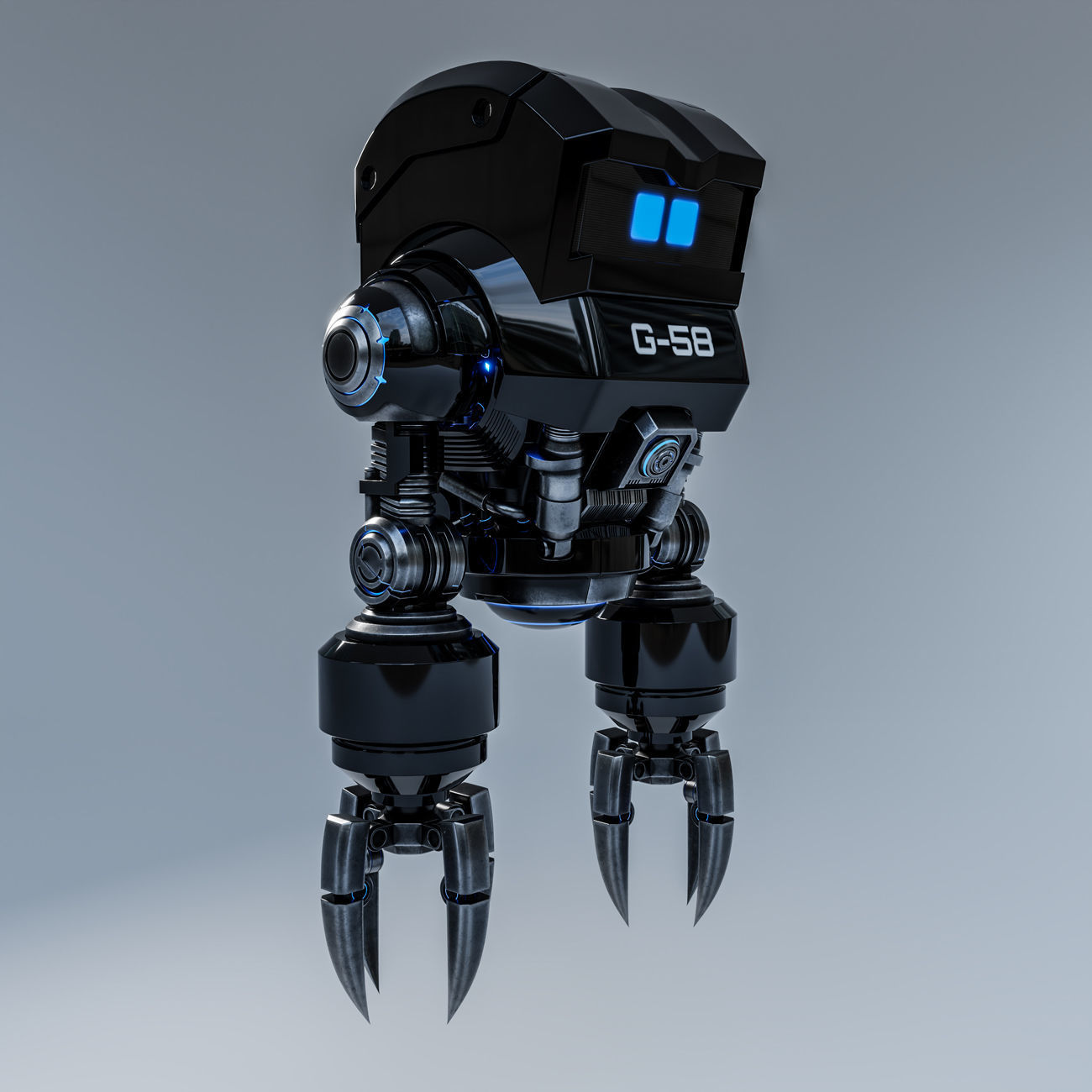 Cute Space Robot Rigged G-58 Black 3D model_17