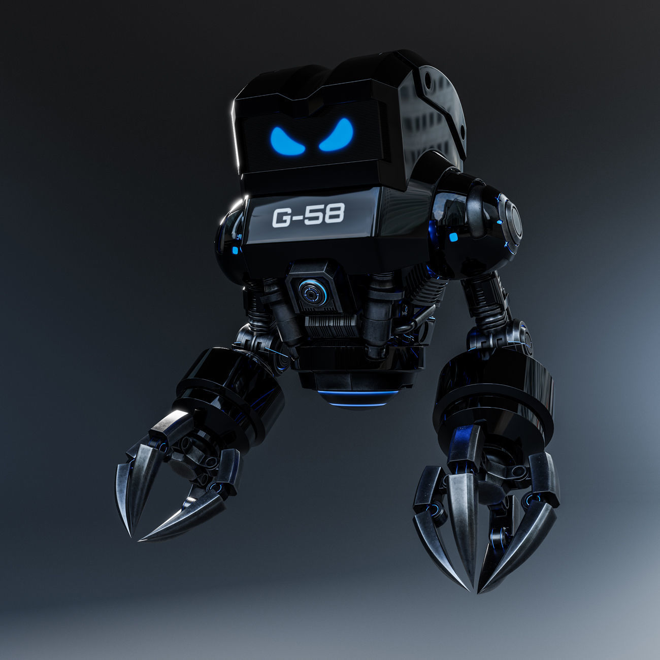 Cute Space Robot Rigged G-58 Black 3D model_2