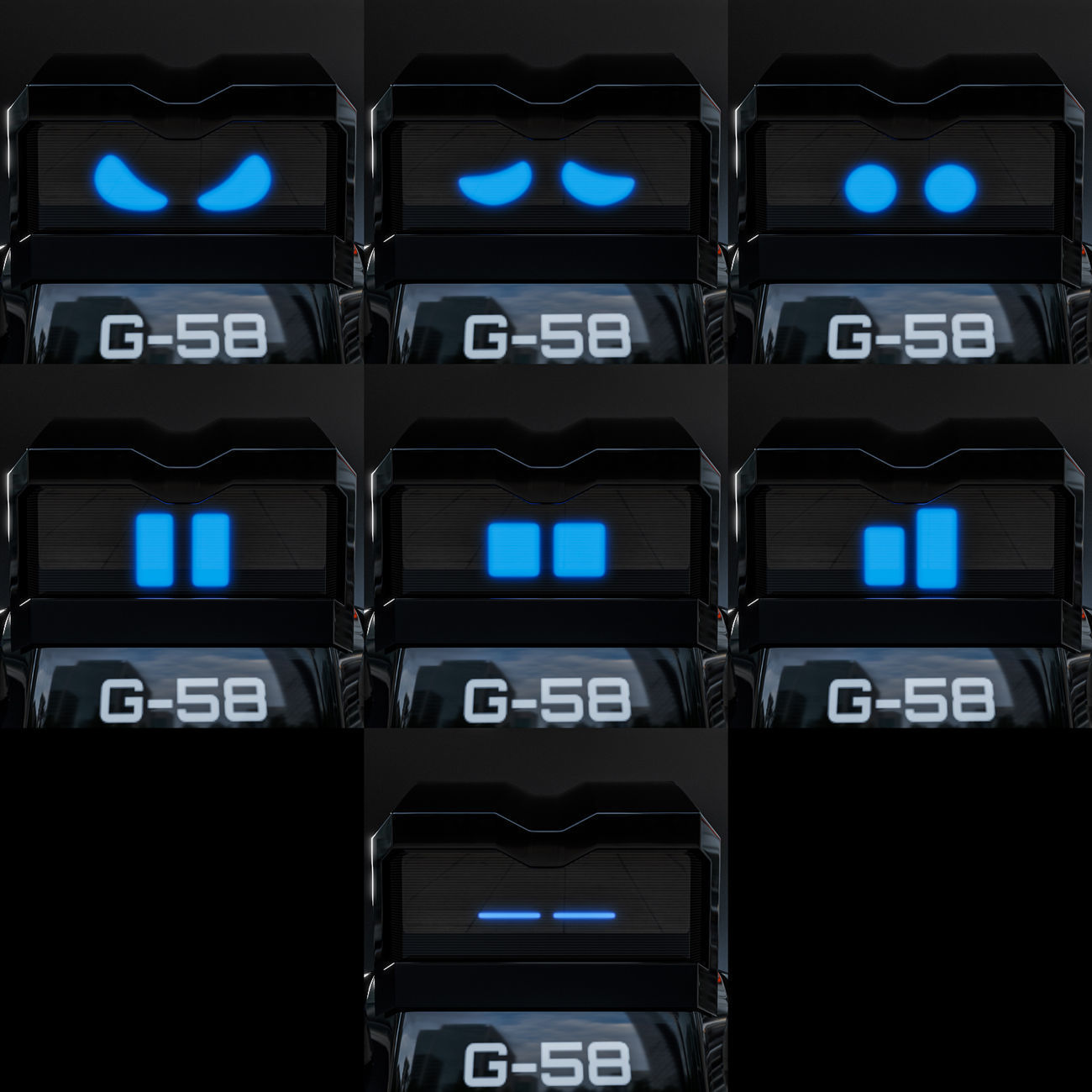 Cute Space Robot Rigged G-58 Black 3D model_7