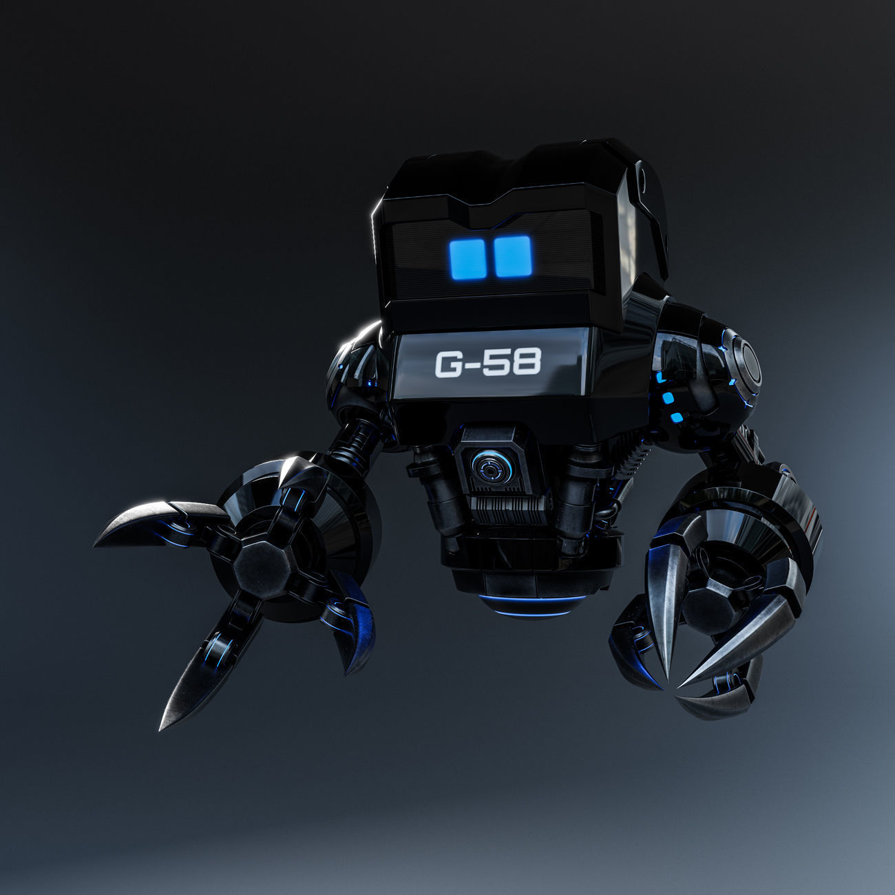 Cute Space Robot Rigged G-58 Black 3D model_3