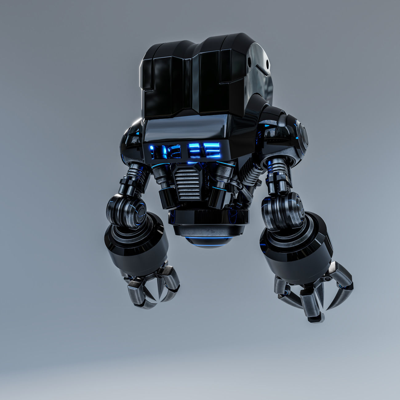 Cute Space Robot Rigged G-58 Black 3D model_5