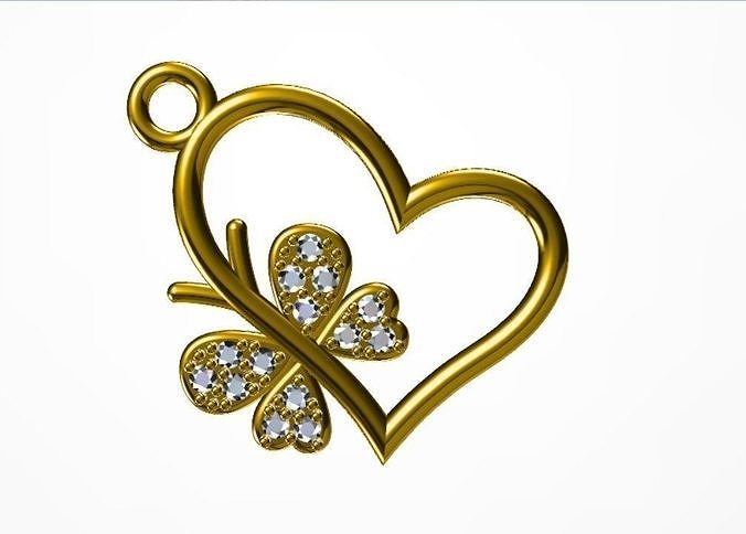 diamond studded butterfly heart pendant  3D print model