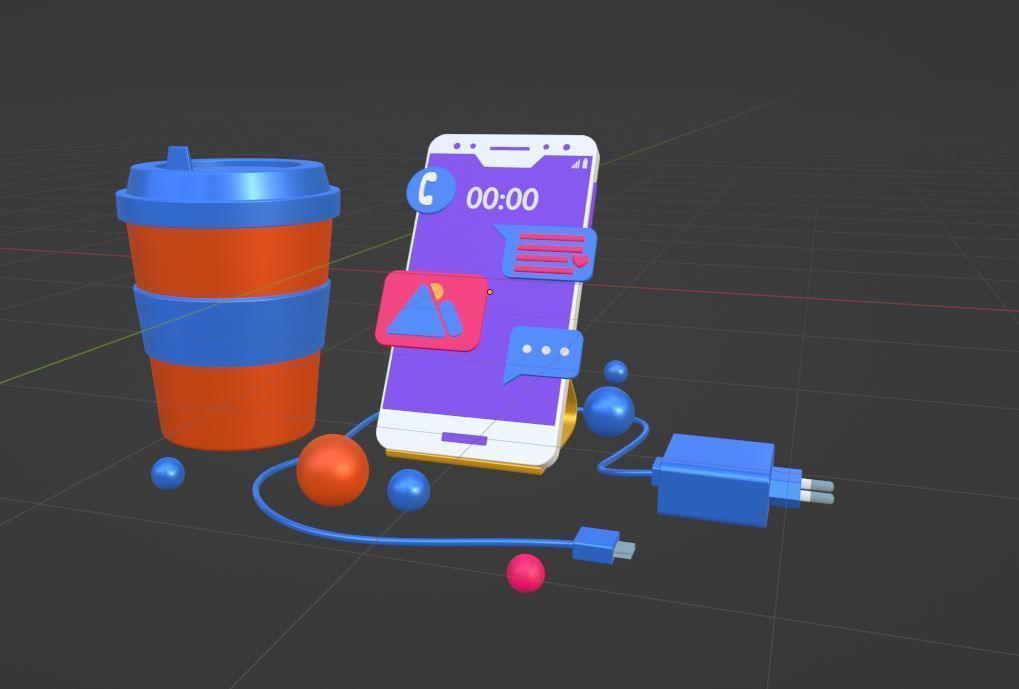 3d Disposable Coffee Cup modeling and mobile with charging 3D model_1