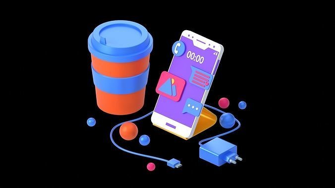 3d Disposable Coffee Cup modeling and mobile with charging 3D model