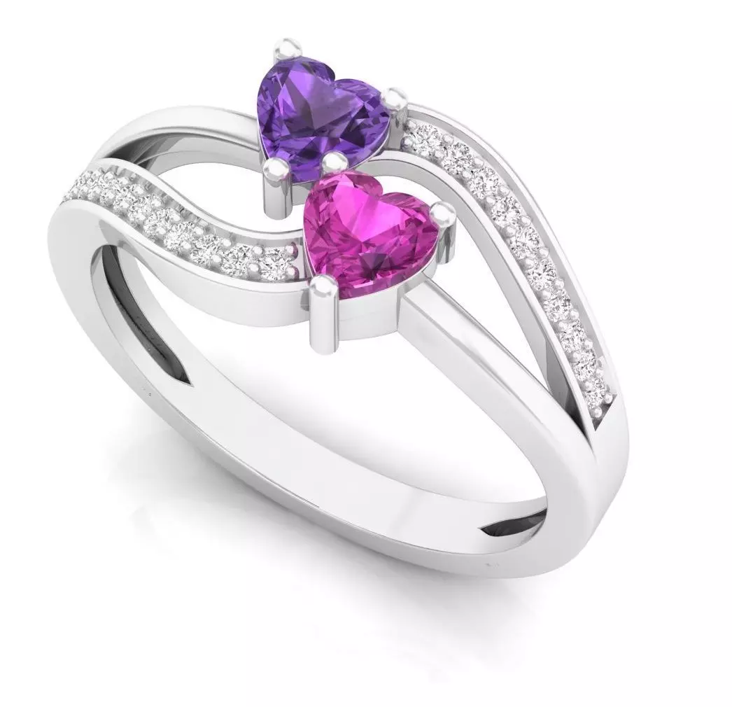 AV 316 Diamond Ladies Bridal Double Heart Promise Ring 3D print model