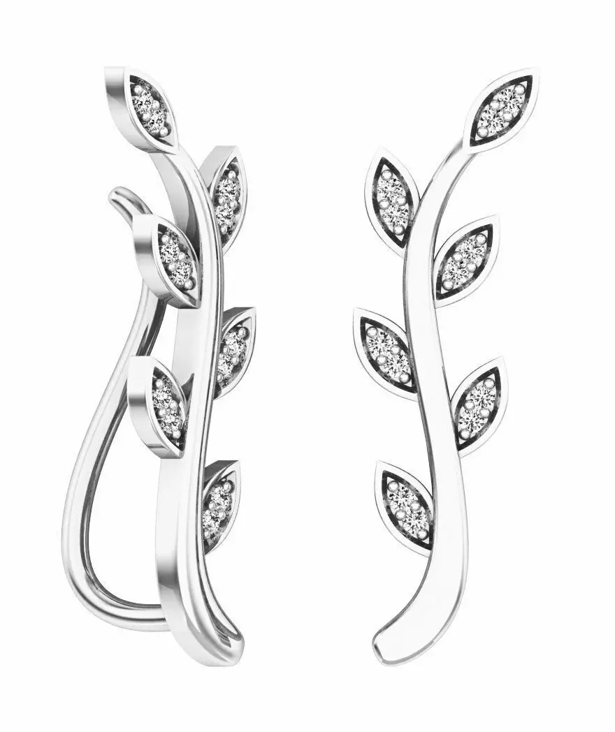 AV 317 Diamond Ladies Leaf Shaped Climber Earrings 3D print model
