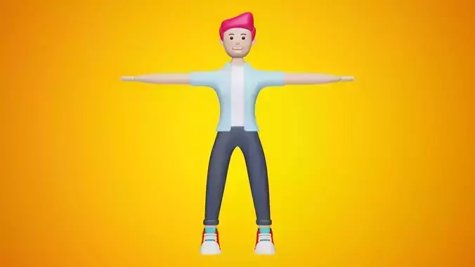 Man Wear Short Shirt and Sneakers 3D Cartoon Character Style