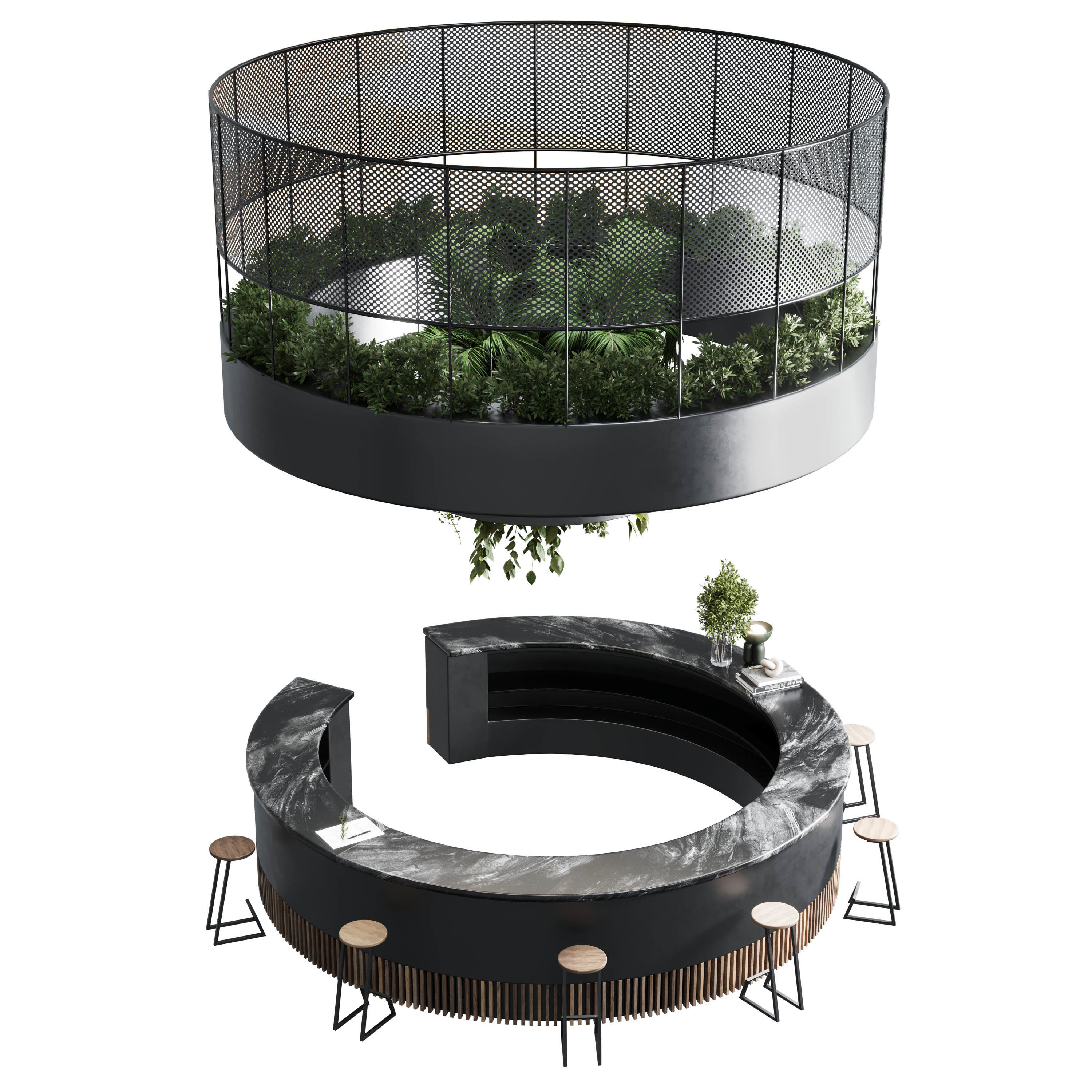 Reception Desk for Restaurant and Caffe set Low-poly 3D model_1