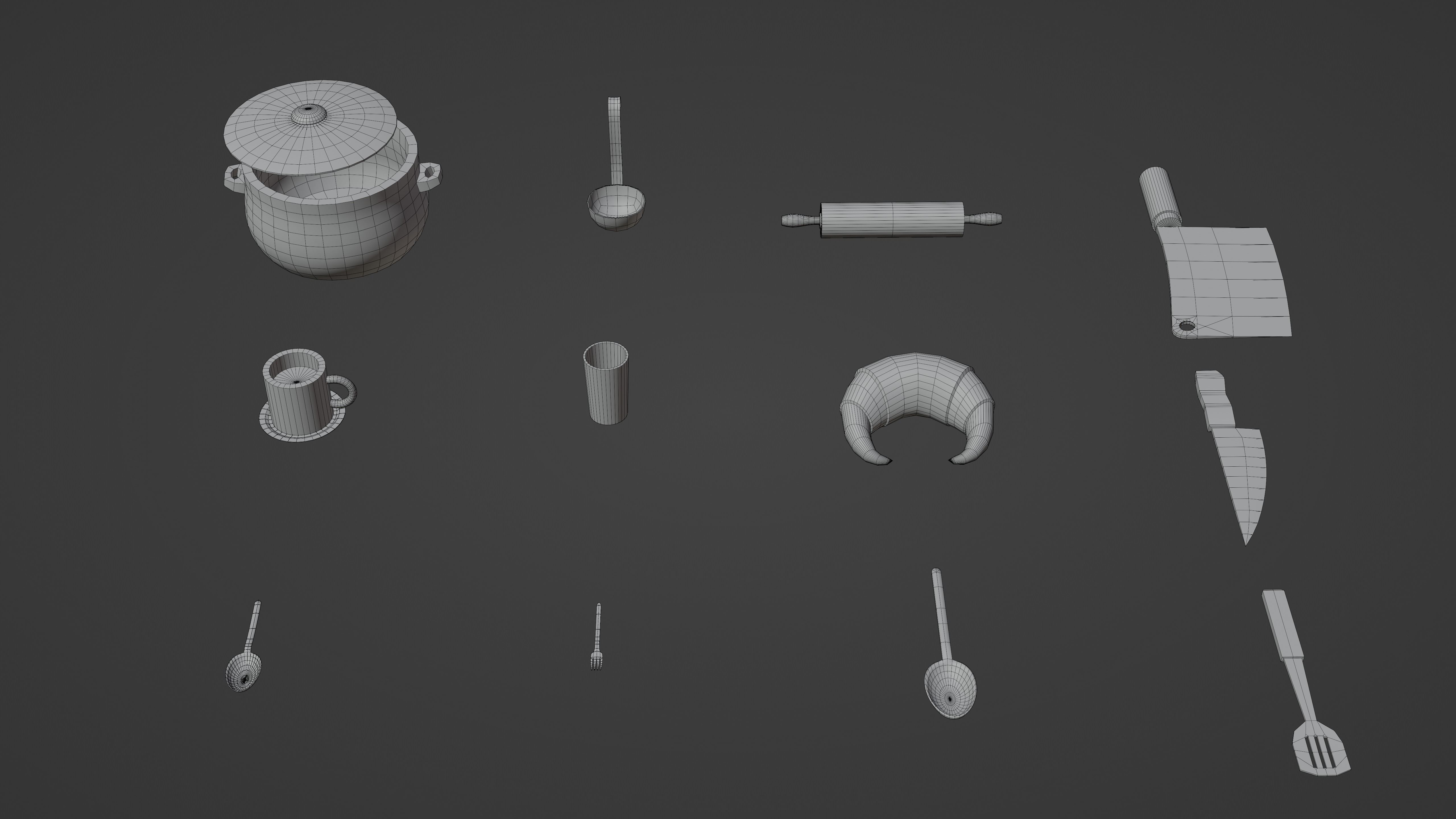 3D Kitchenware props collection in realistic hard surface style Low-poly 3D model_2