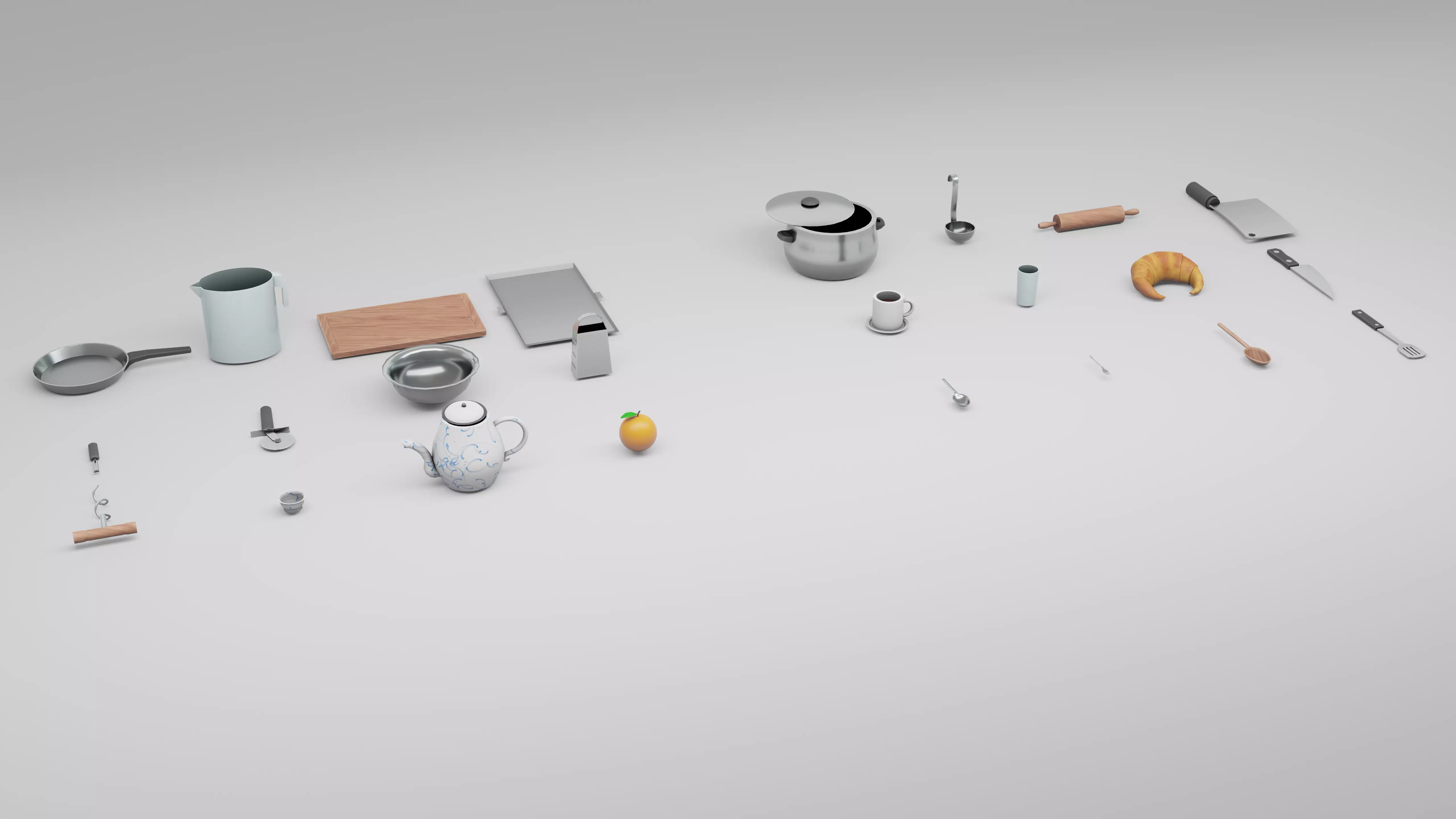 3D Kitchenware props collection in realistic hard surface style Low-poly 3D model_0