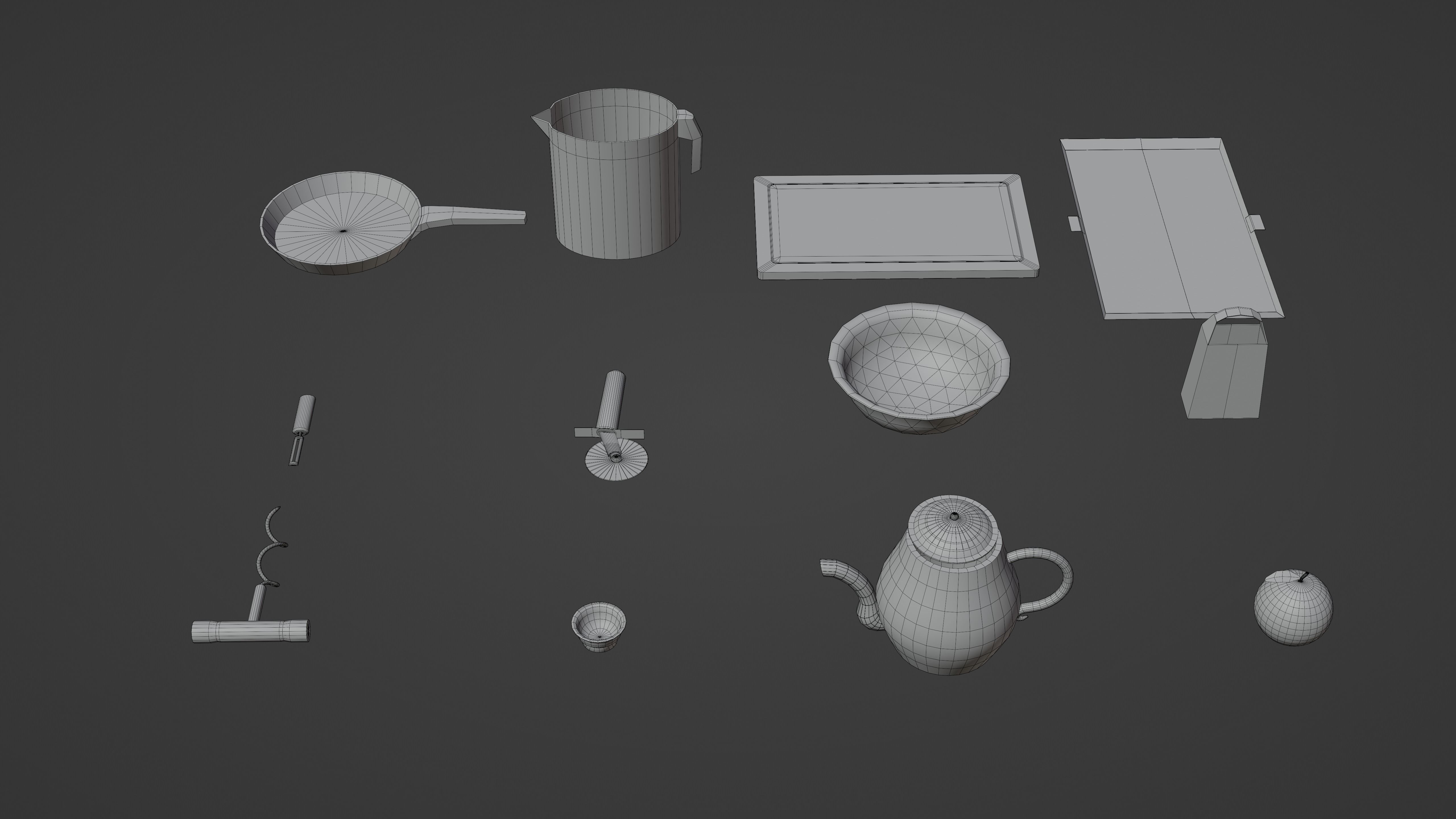 3D Kitchenware props collection in realistic hard surface style Low-poly 3D model_1