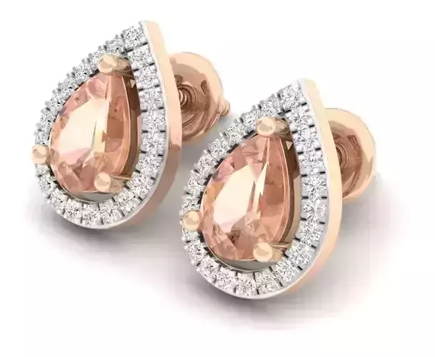 AV 325 Diamond Halo Style Ladies Teardrop Stud Earrings