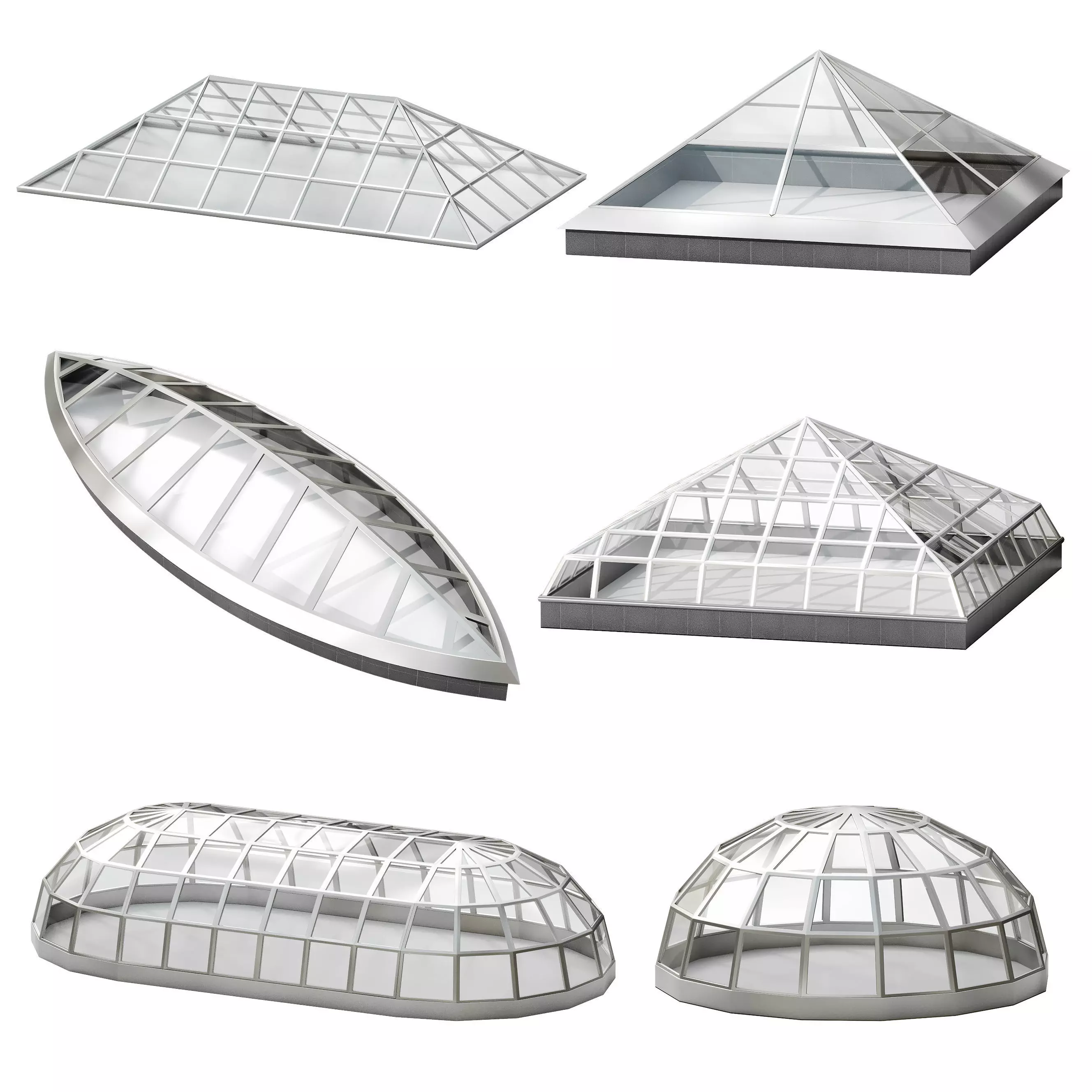 Clerestory glass roof domes 3D model_0