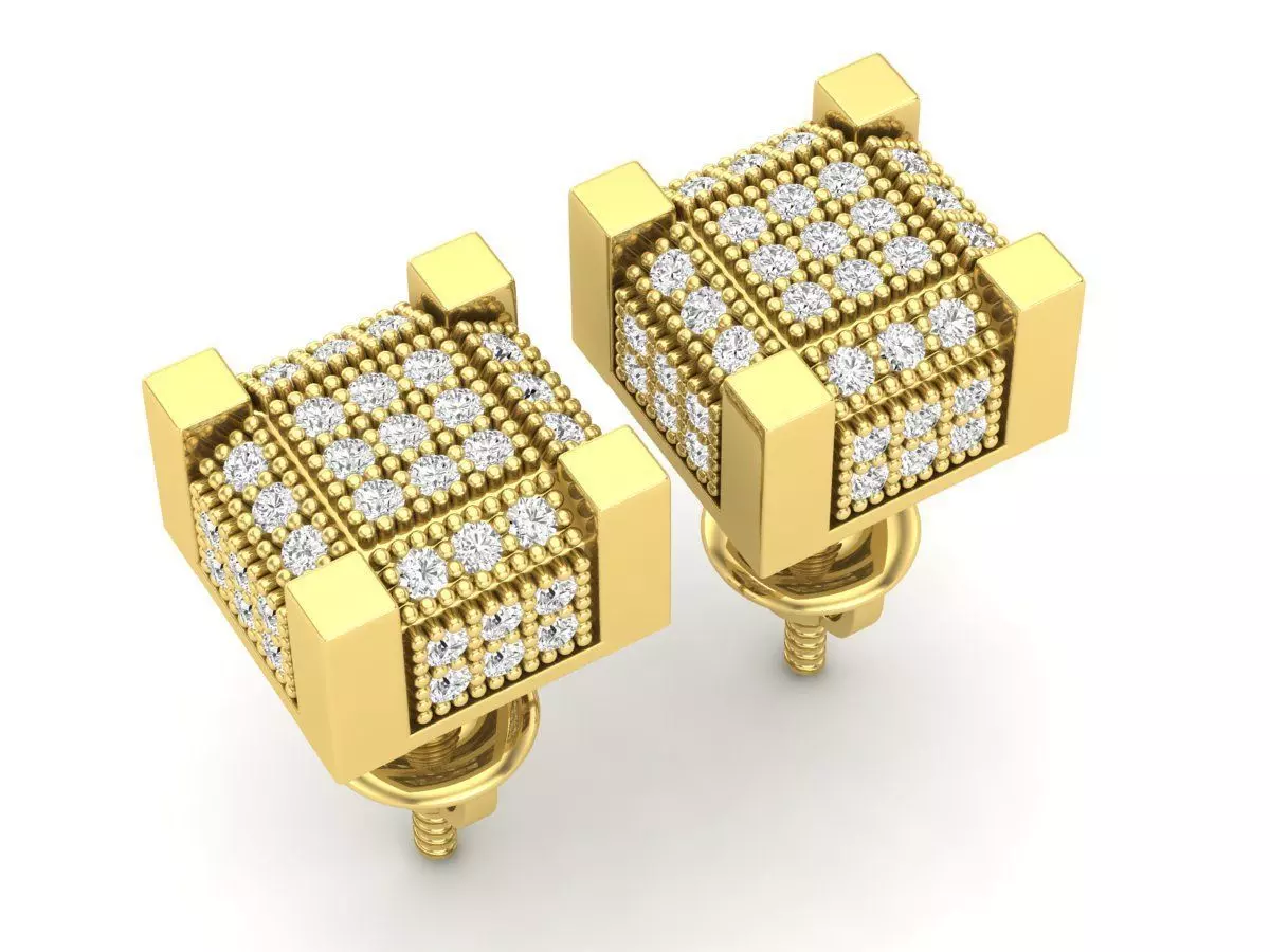 AV 327 Diamond Iced Mens Hip Hop Cube Dice Shape Stud Earrings 3D print model