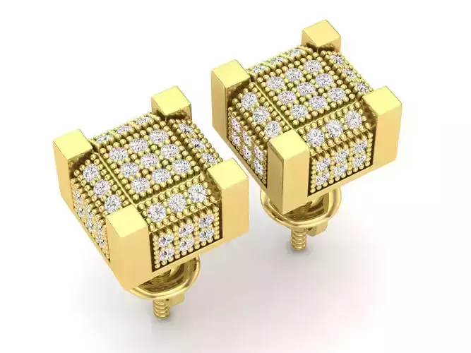 AV 327 Diamond Iced Mens Hip Hop Cube Dice Shape Stud Earrings