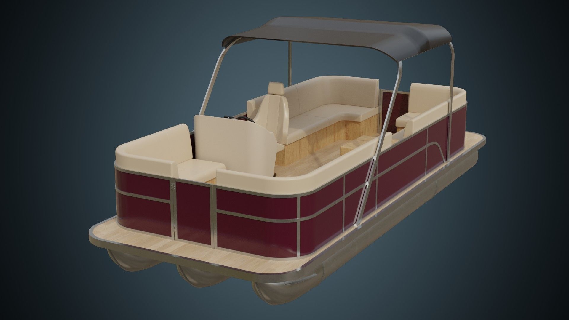 Pontoon Boat 1A Low-poly 3D model_3