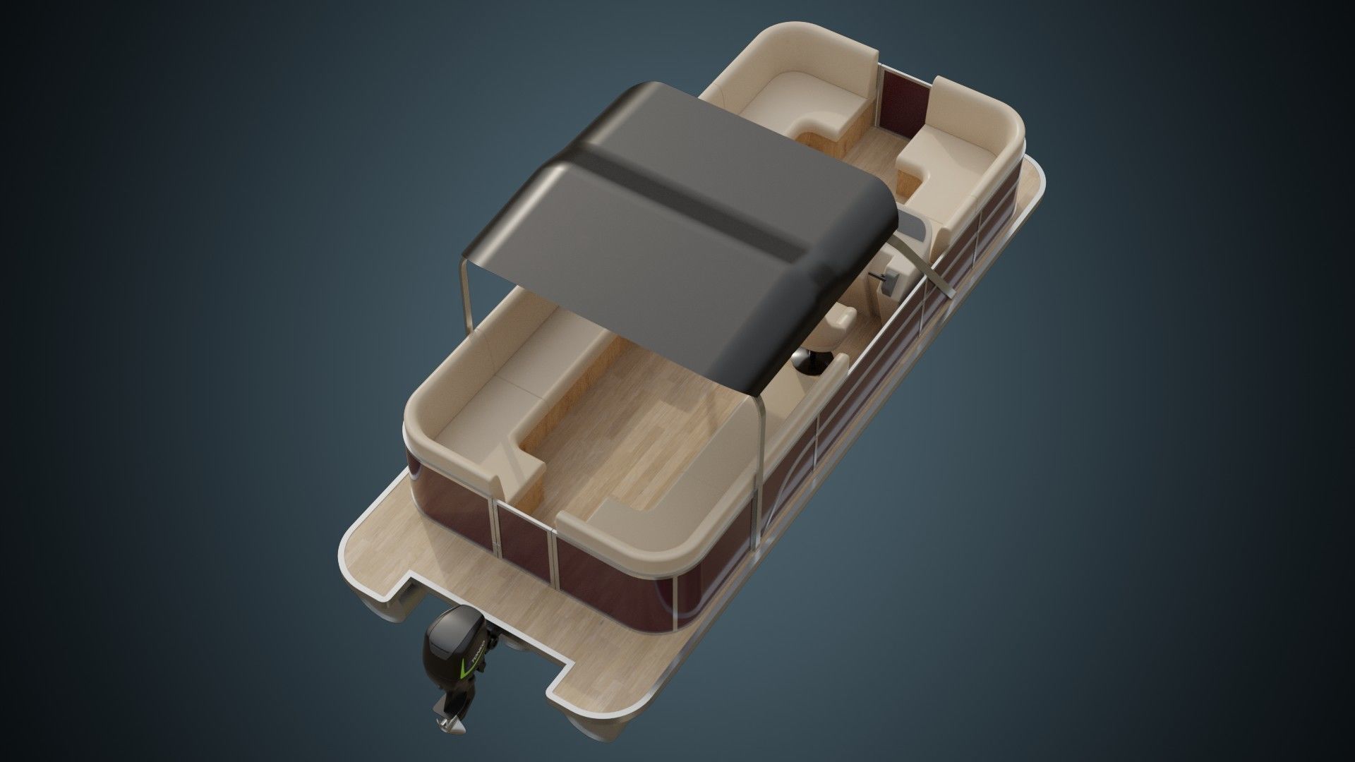 Pontoon Boat 1A Low-poly 3D model_5