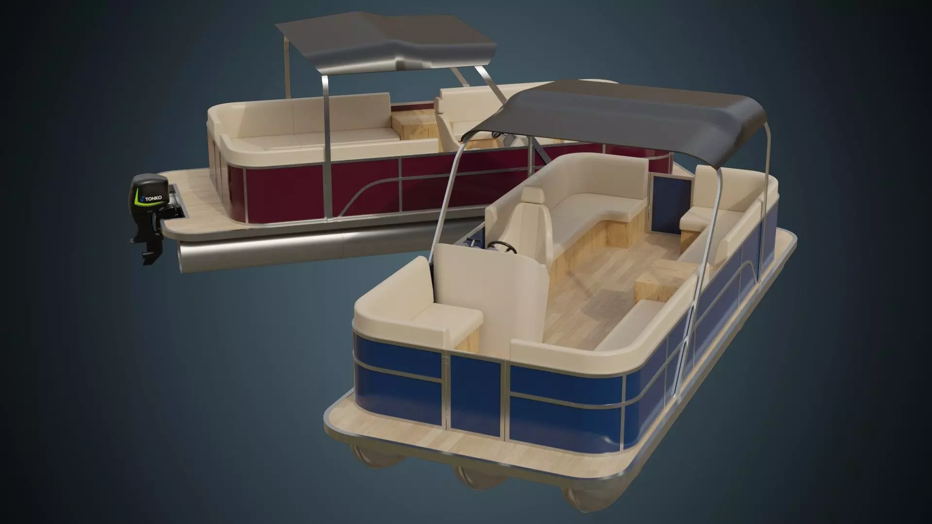 Pontoon Boat 1A Low-poly 3D model_0
