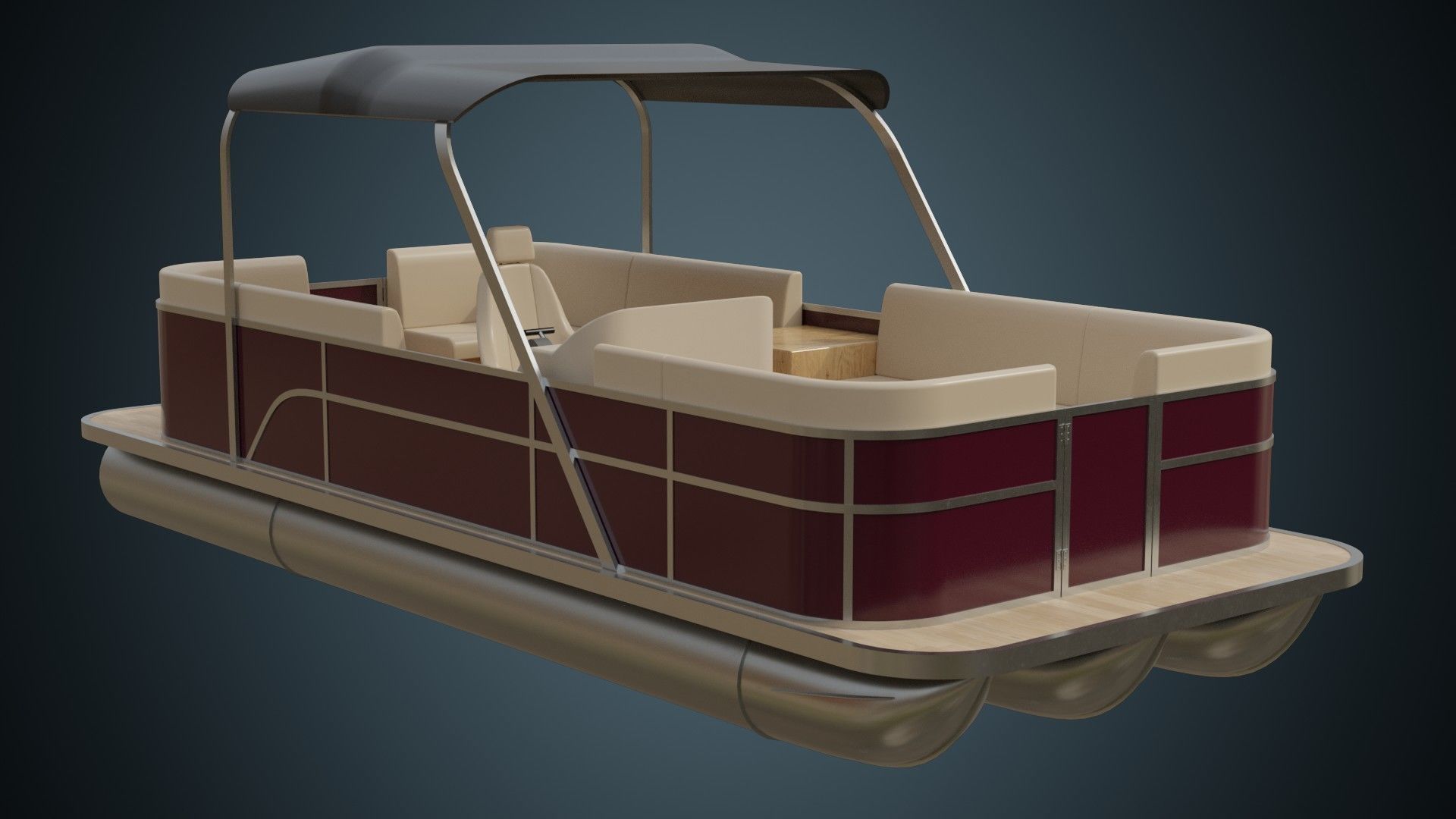 Pontoon Boat 1A Low-poly 3D model_4