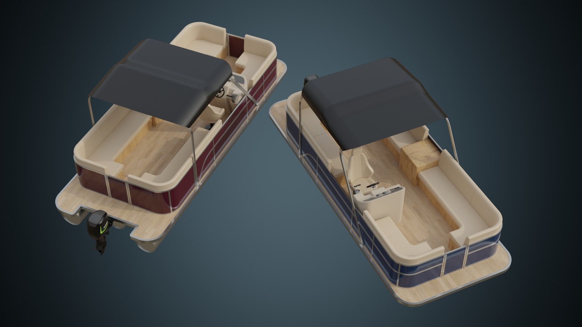 Pontoon Boat 1A Low-poly 3D model_1