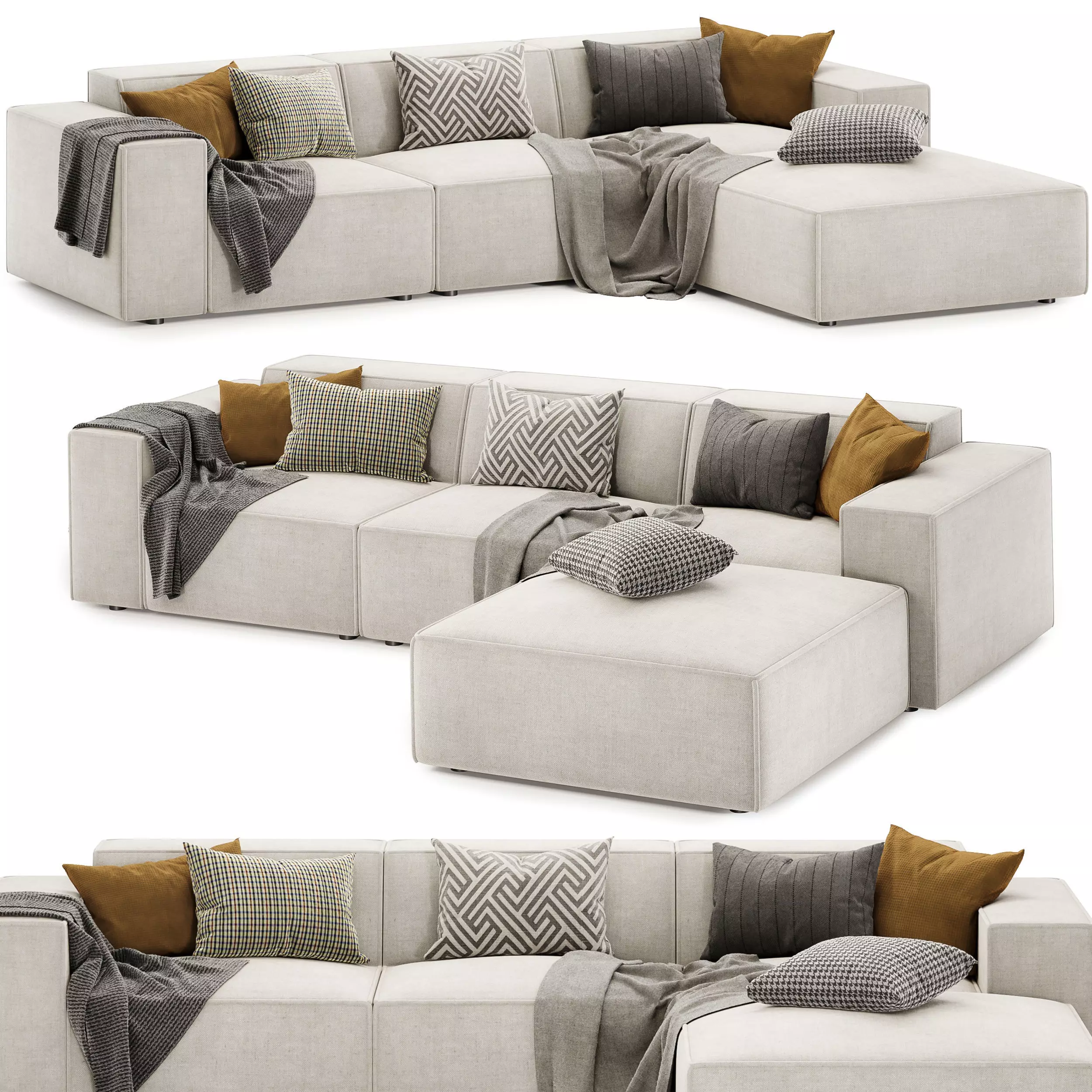 Jain 4 Piece Upholstered Sectional 3D model_0