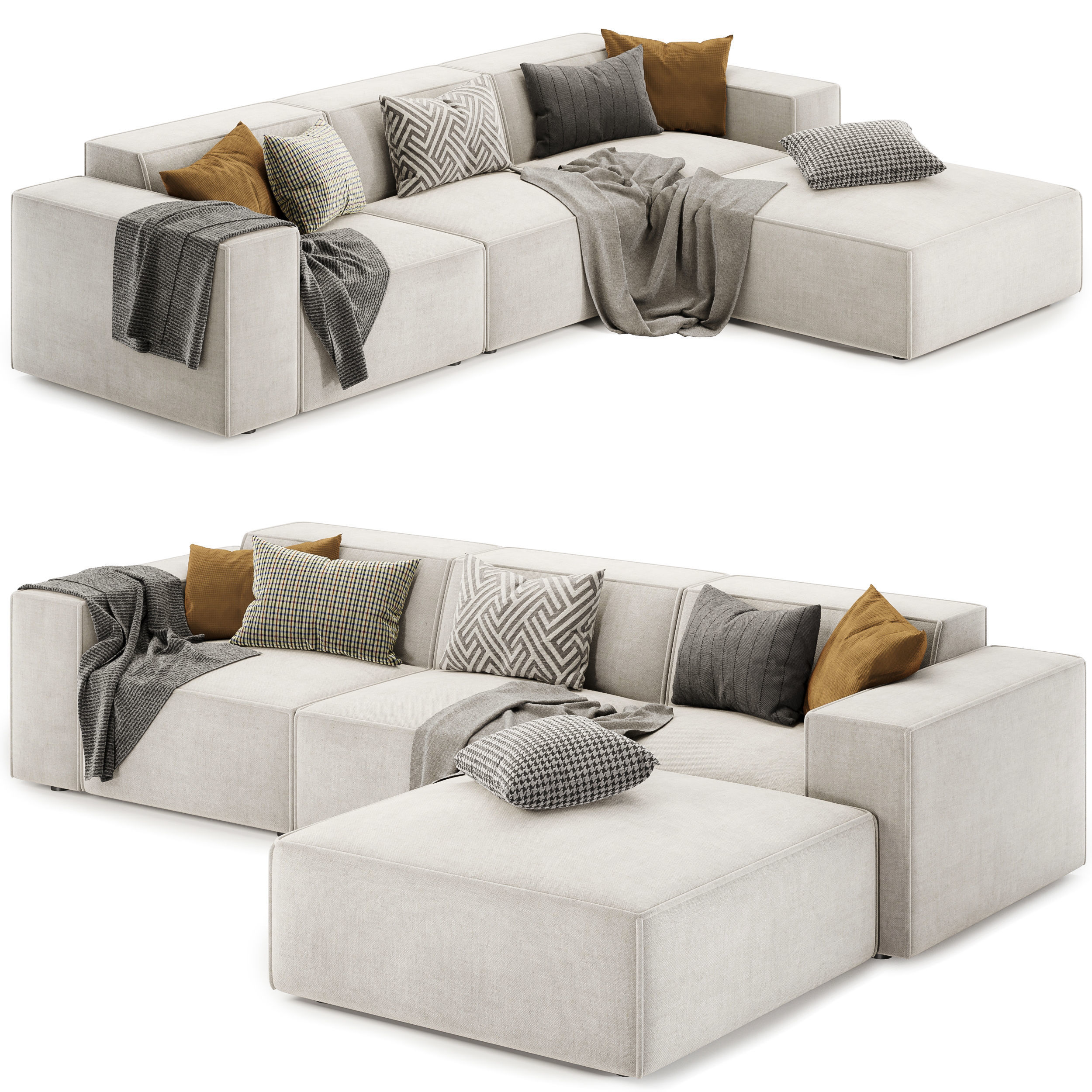 Jain 4 Piece Upholstered Sectional 3D model_1