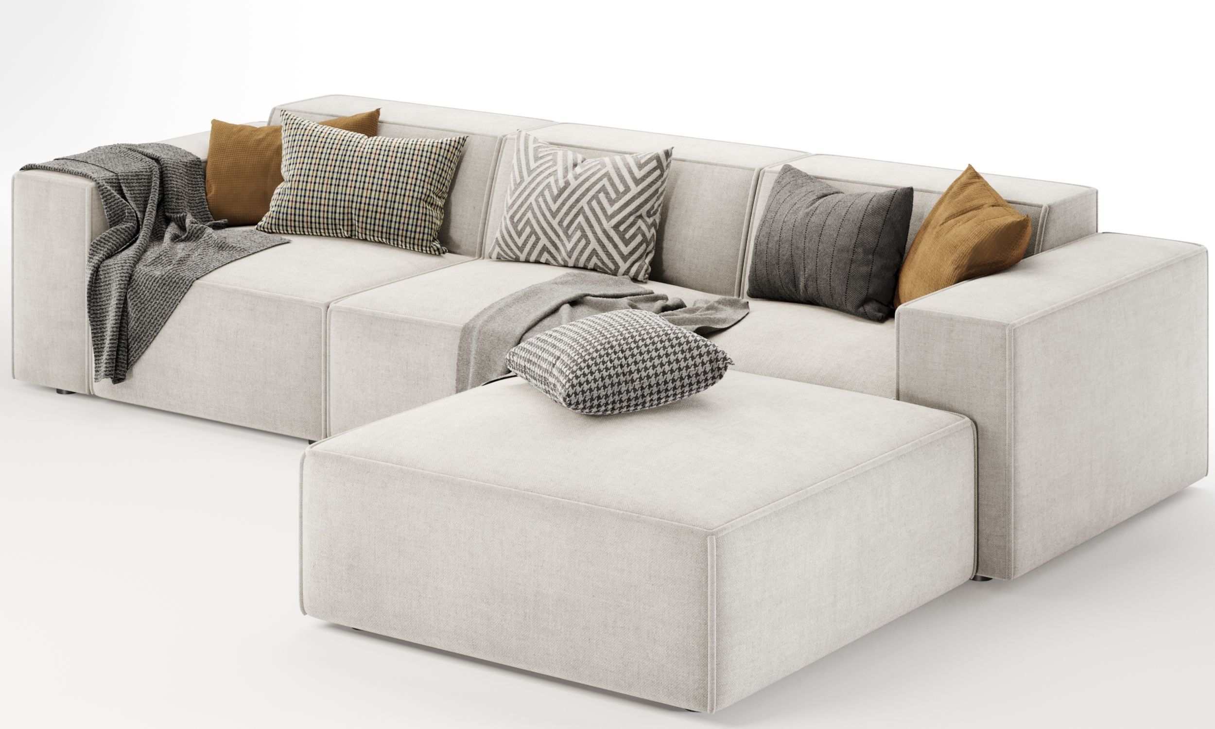 Jain 4 Piece Upholstered Sectional 3D model_4