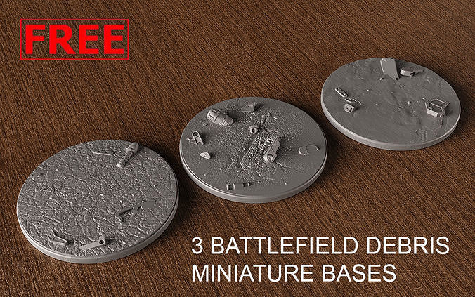 FREE -  3 BATTLEFIELD DEBRIS BASES 100 mm 3D Print Ready  Free 3D print model