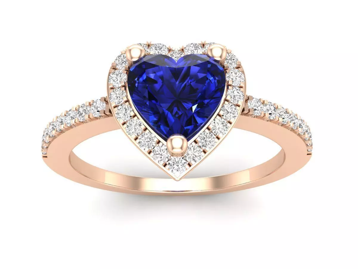 AV 339 Heart and Round Diamond Bridal Engagement Ring 3D print model