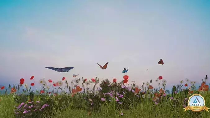 Group of circling Animated  Butterflies Low-poly 3D model