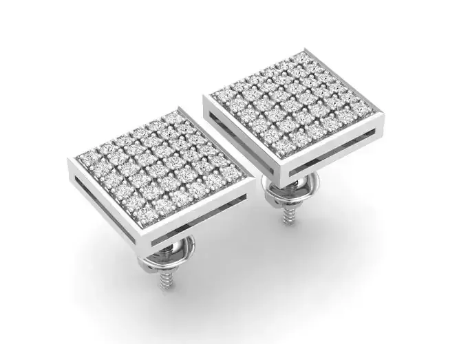 AV 343 Diamond Square Men Hip Hop Iced Stud Earrings