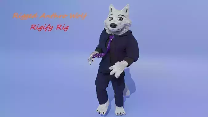Rigged Anthro Wolf with Rigify Rig Low-poly 3D model