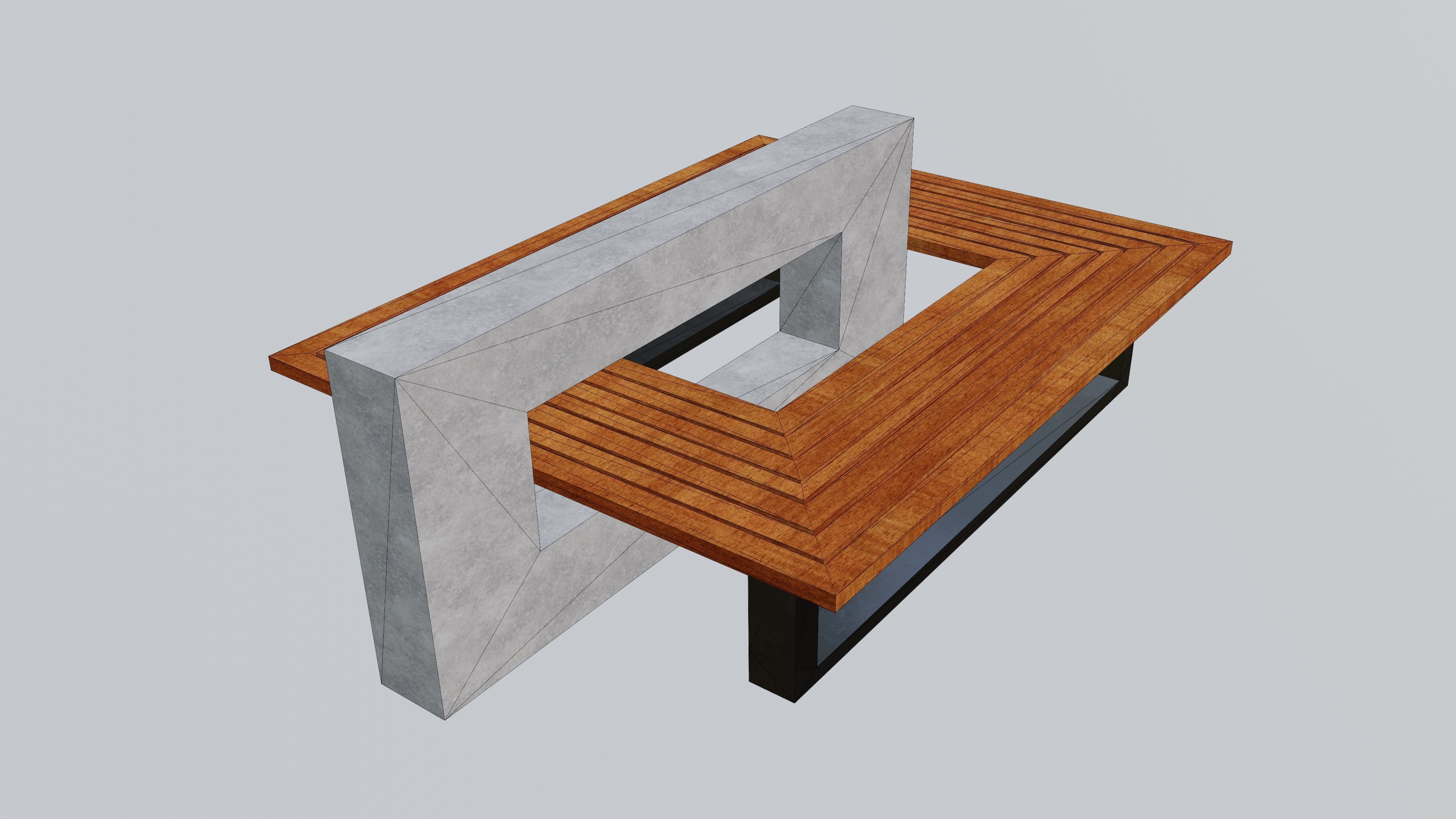 Outdoor Bench Low-poly 3D model_2
