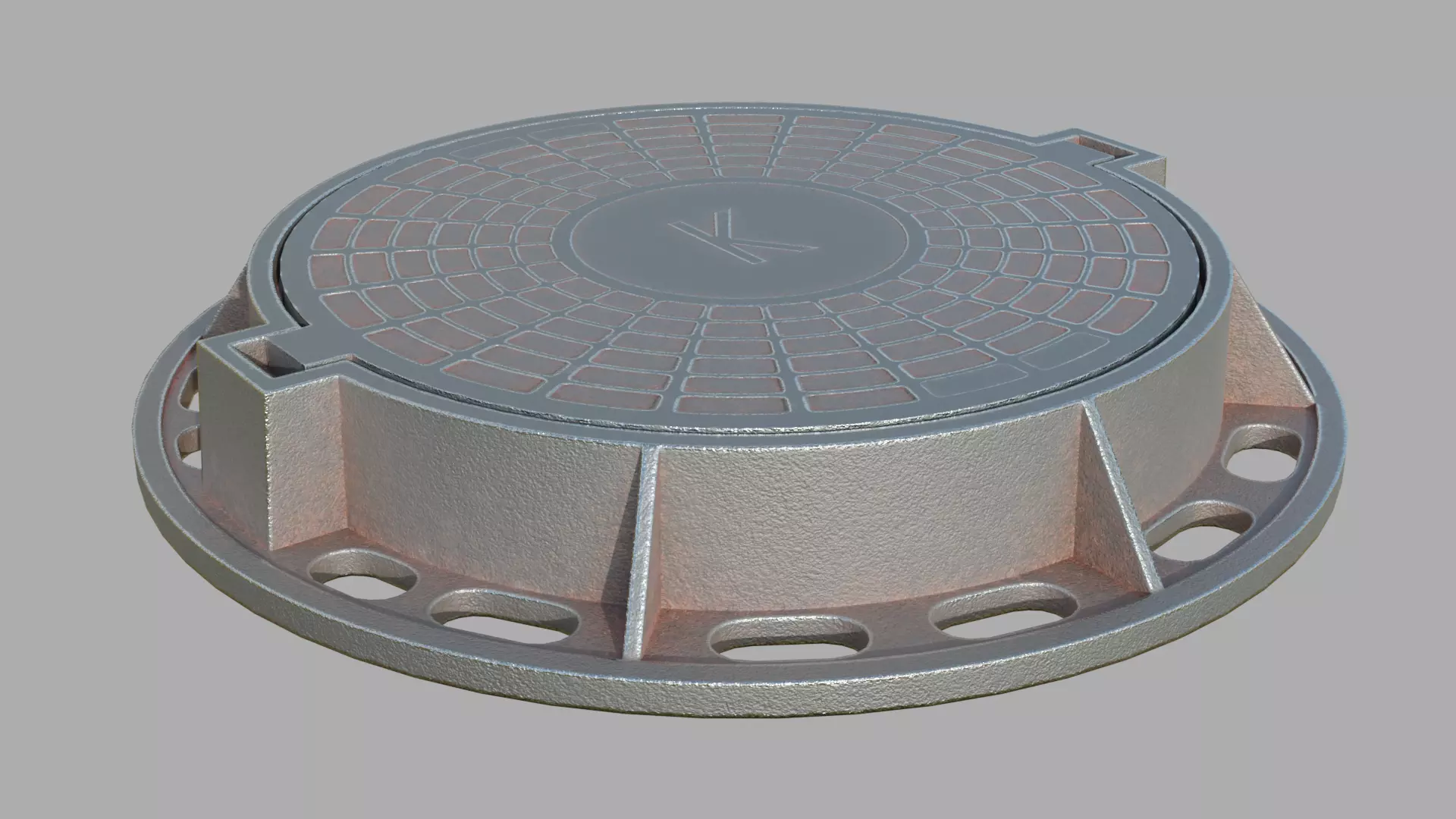 Soviet rusty street sewer manhole 3D model Low-poly 3D model_0