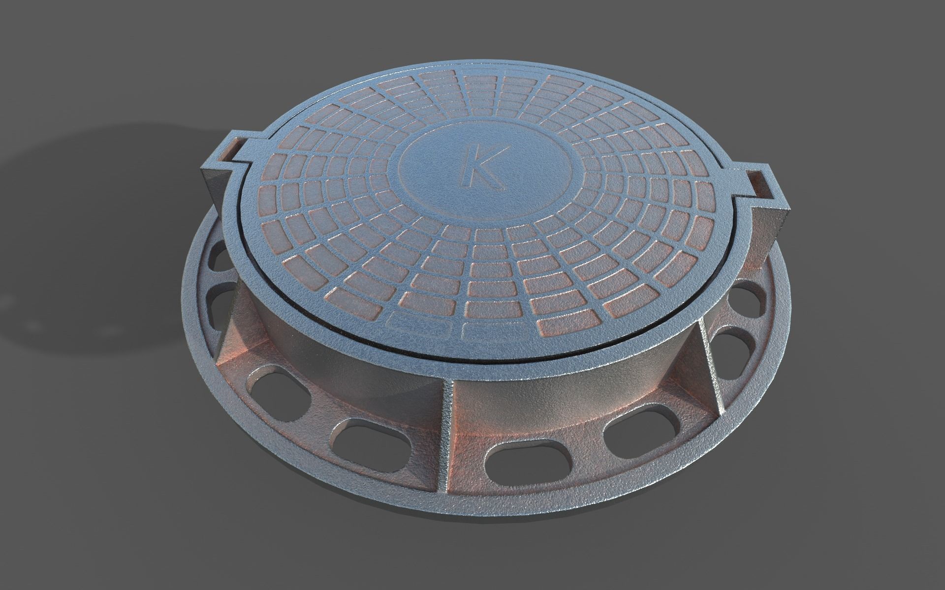 Soviet rusty street sewer manhole 3D model Low-poly 3D model_7